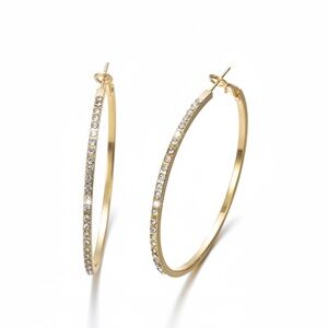 Womens Gold Tone Crystal Hoop Earrings